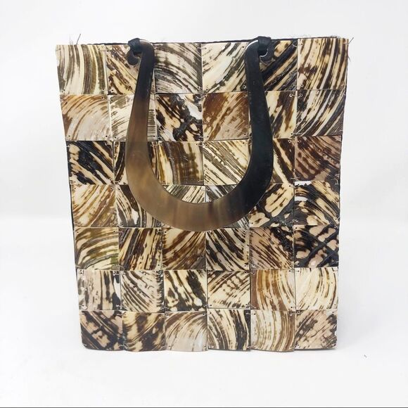 VINTAGE Tortoise Shell Purse Brown Tan - Picture 1 of 8